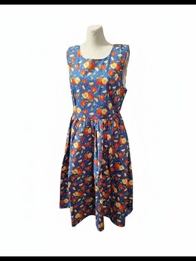 NWOT Size Med Tulip B Womens Blue Apple-Print Sleeveless  Dress